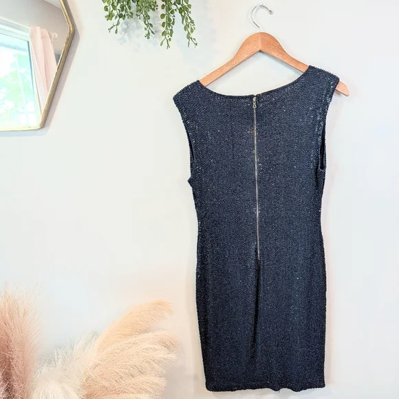 Alice And Olivia Sleeveless Navy Sequin And Beads Sheath Dress Sz 8 - Picture 5 of 8